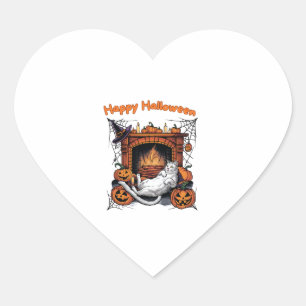 Happy Halloween Cute Cat Witch Heart Sticker