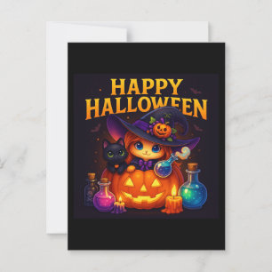 Happy Halloween Cute Cat Witch Potions Postcard