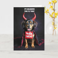 Happy Halloween Cute Devil Dog Dachshund 