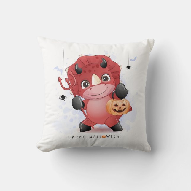 Happy Halloween Cute Dinosaur Pumpkin Spider Bats Cushion (Front)