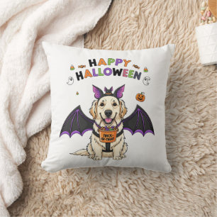 Happy Halloween Cute Dog Bat Trick-or-Treat Cushion
