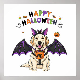 Happy Halloween Cute Dog Bat Trick-or-Treat Poster