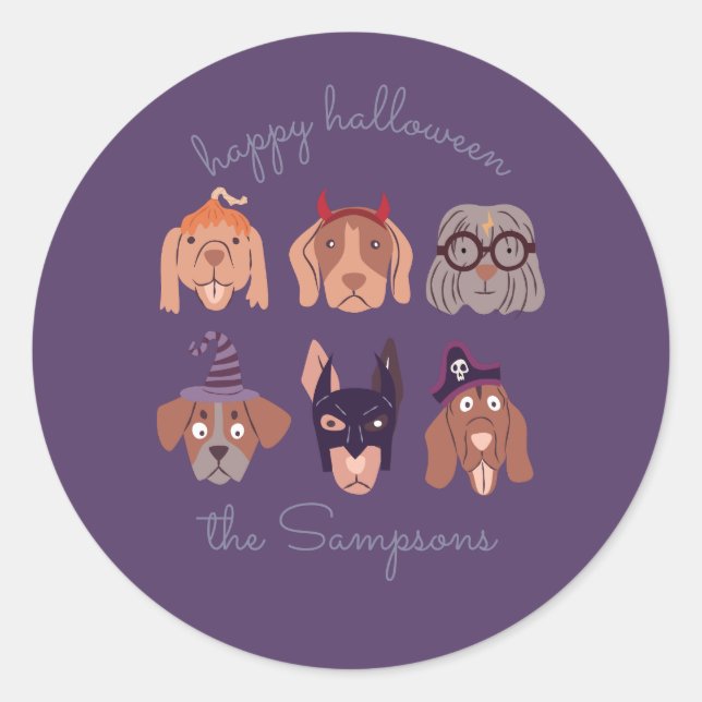 Happy Halloween Cute Dogs in Costume Classic Round Sticker (Front)