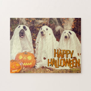 Happy Halloween Cute Dogs in Ghost Costumes  Jigsaw Puzzle