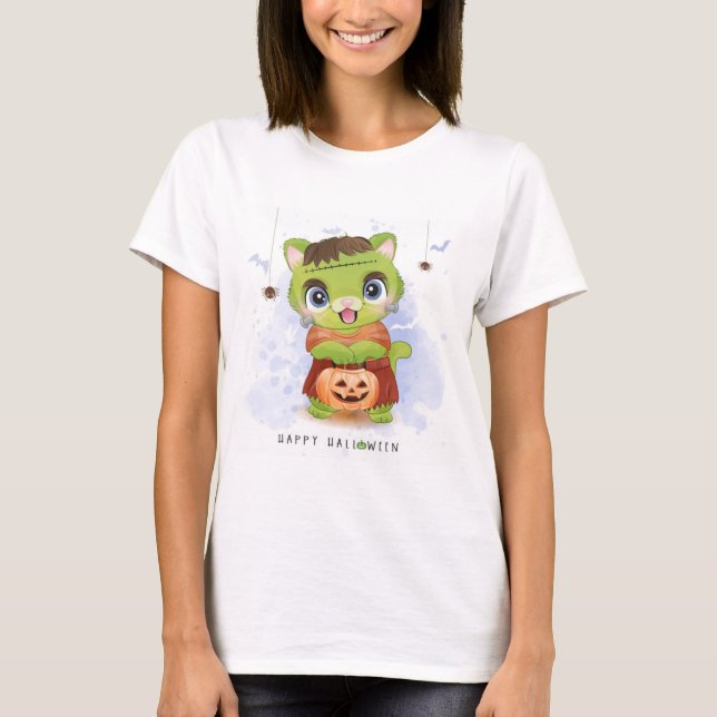 Happy Halloween Cute Frankienkitty T-Shirt (Front)