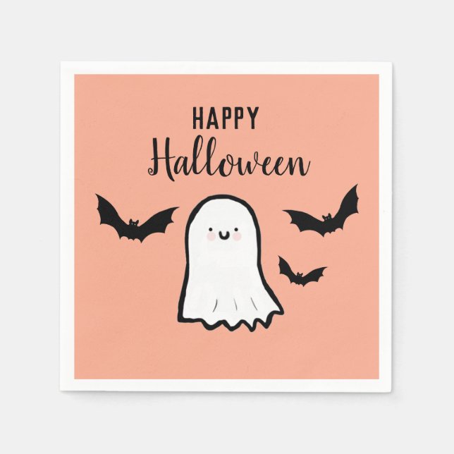 Happy Halloween Cute Ghost Bats Napkin (Front)