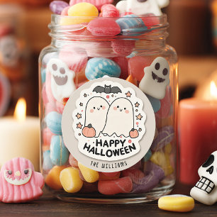 Happy Halloween Cute Ghost Classic Round Sticker