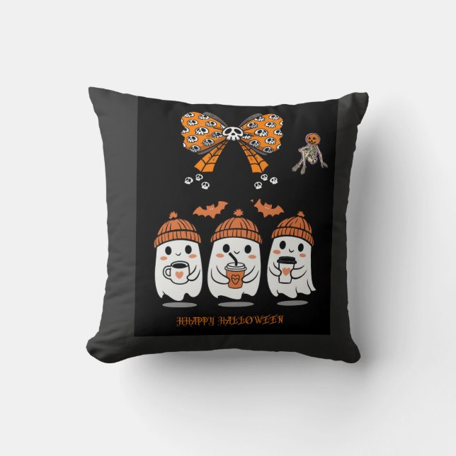Happy Halloween – cute ghost coffee Cushion (Front)