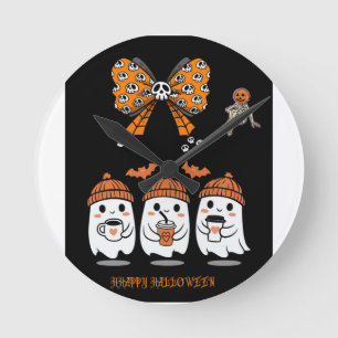 Happy Halloween – cute ghost coffee Round Clock