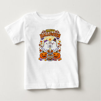 Happy Halloween Cute Ghost Couple with Candy Jar Baby T-Shirt