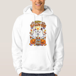 Happy Halloween Cute Ghost Couple with Candy Jar Hoodie
