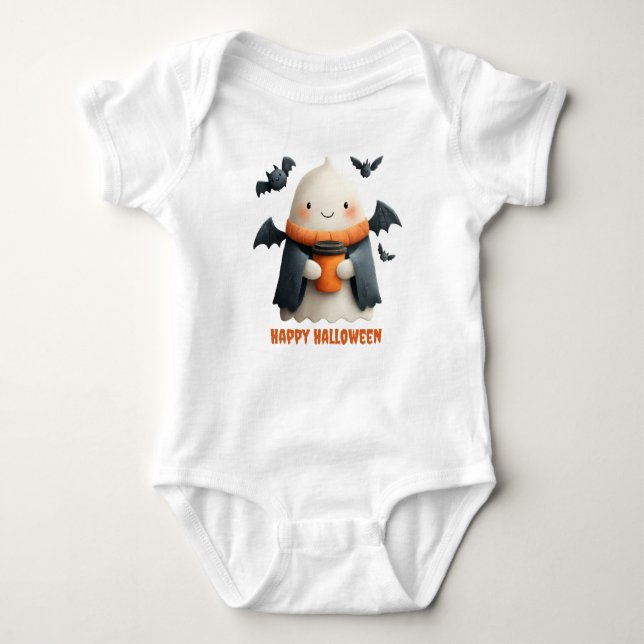 Happy Halloween Cute Ghost Design Baby Bodysuit (Front)