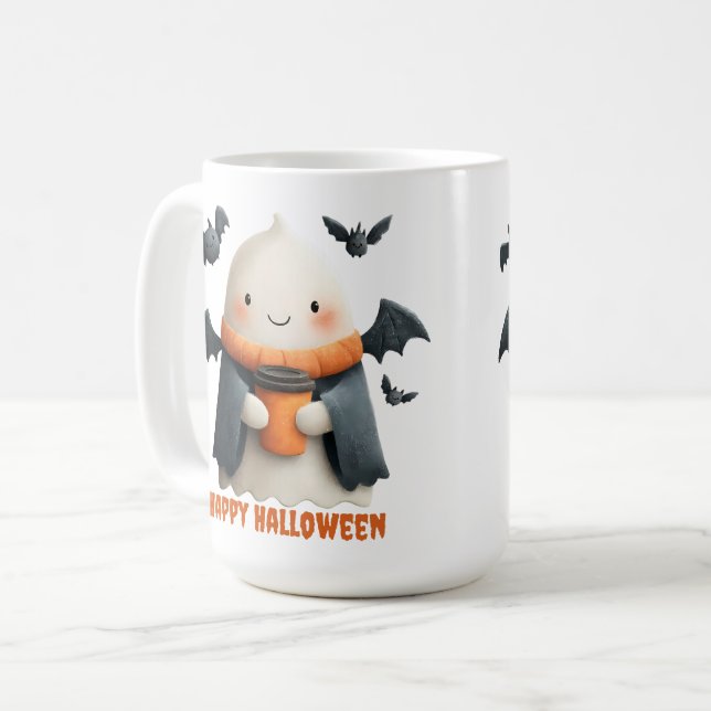 Happy Halloween Cute Ghost Design Coffee Mug (Front Left)