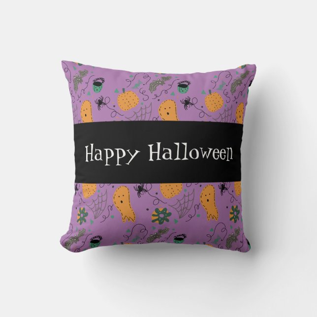 Happy Halloween Cute Ghost Doodles Pattern Cushion (Front)