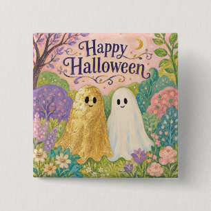 Happy Halloween Cute Ghost Flower Garden 15 Cm Square Badge