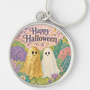 Happy Halloween Cute Ghost Flower Garden Key Ring