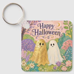 Happy Halloween Cute Ghost Flower Garden Key Ring