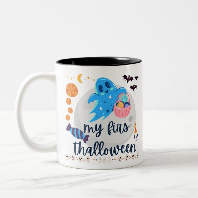 Happy Halloween Cute Ghost Funny Two-Tone Coffee Mug (Left)