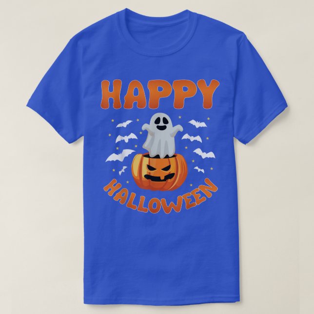 Happy Halloween Cute Ghost Jack O Lantern Hallowee T-Shirt (Design Front)