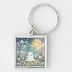 Happy Halloween Cute Ghost Pastel Garden Key Ring