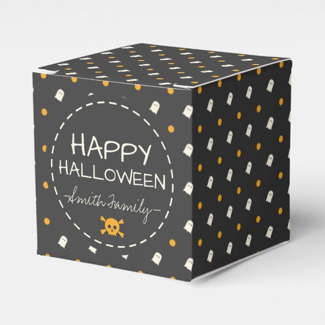 Happy Halloween. Cute Ghost Pumpkin Polka Dots. Favour Box (Front Side)