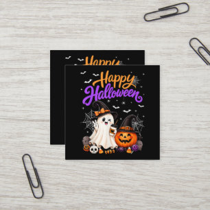 Happy Halloween Cute Ghost Pumpkin Spooky Square Business Card