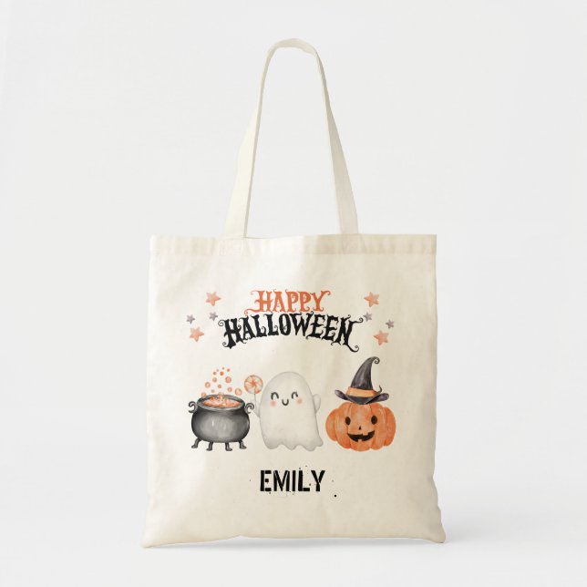 Happy Halloween Cute Ghost Pumpkin Tote Bag (Front)