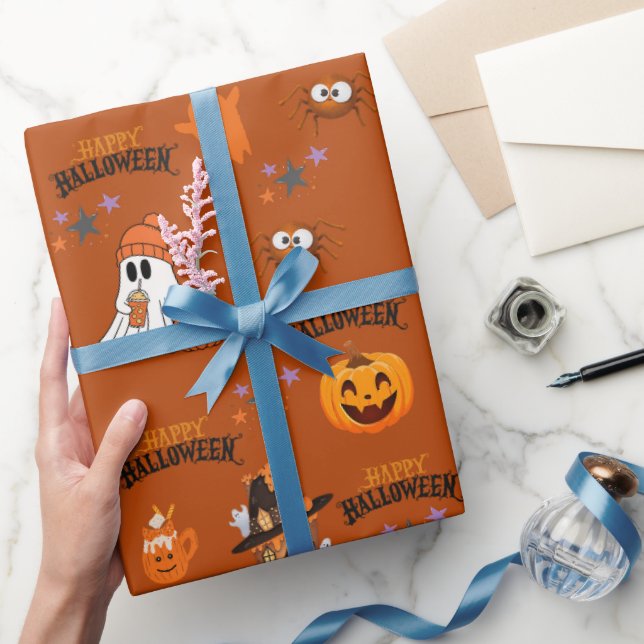 Happy Halloween Cute Ghost Pumpkin  Wrapping Paper (Gifting)