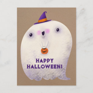Happy Halloween Cute Ghost Trick or Treat Postcard