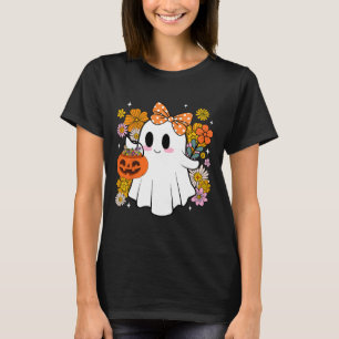 Happy Halloween Cute Ghost Vintage Floral Trick Or T-Shirt