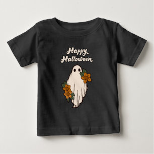 Happy Halloween Cute Ghost with Flowers Baby T-Shirt
