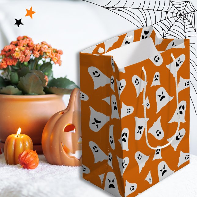 Happy Halloween cute ghost with orange background Medium Gift Bag (Happy Halloween cute ghost with orange background Medium Gift Bag)