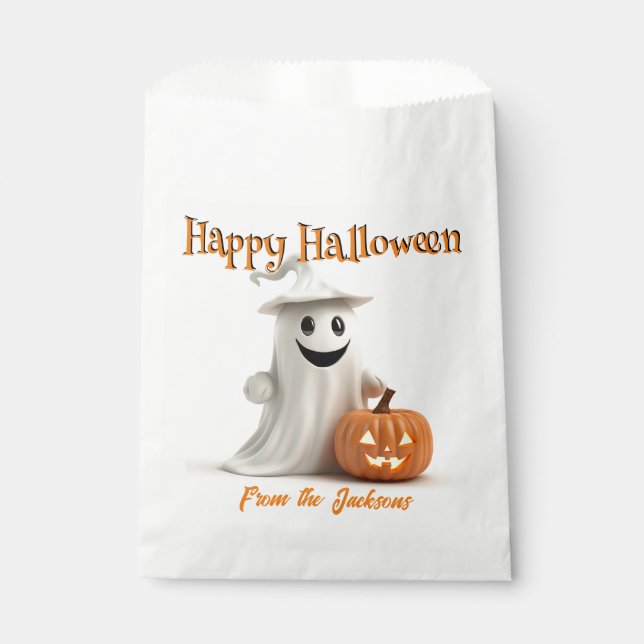 Happy Halloween CUTE GHOST WITH PUMPKIN Favour Bag (Front)