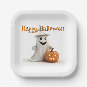 Happy Halloween CUTE GHOST WITH PUMPKIN Paper Plate