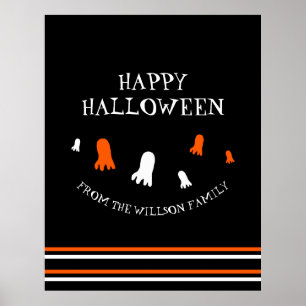Happy Halloween Cute Ghosts Orange, Black, White Poster