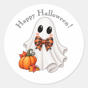 Happy Halloween Cute Girl Ghost Stick Classic Round Sticker