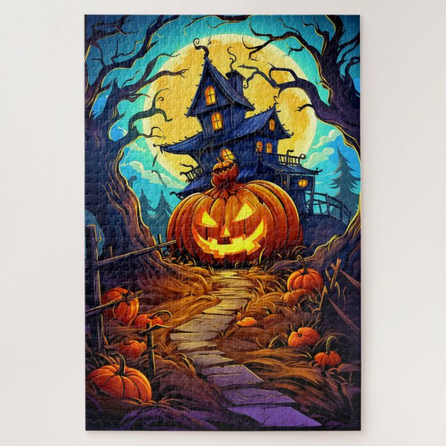 Happy Halloween | Cute Haunted House Jigsaw Puzzle (Vertical)