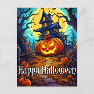 Happy Halloween   Cute Haunted House Postcard