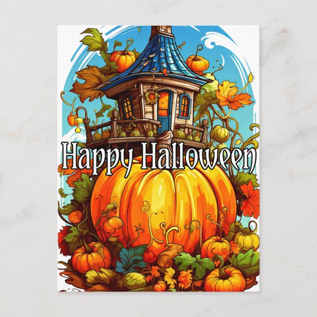 Happy Halloween | Cute Haunted House Postcard (Front)