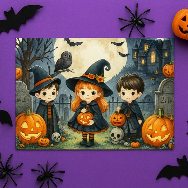 Happy Halloween Cute Kids in Costumes  Holiday Postcard (Creator Uploaded)