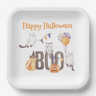 Happy Halloween    CUTE KITTENS & BOO Paper Plate
