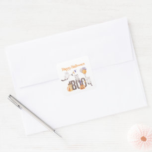 Happy Halloween    CUTE KITTENS & BOO Square Sticker