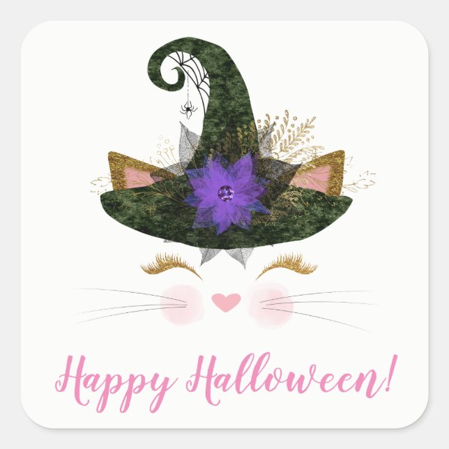 Happy Halloween Cute Kitty Witch Seal (Front)