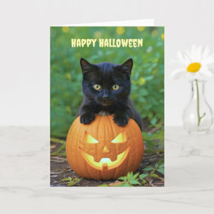 Happy Halloween Cute Little Black Kitten  Card