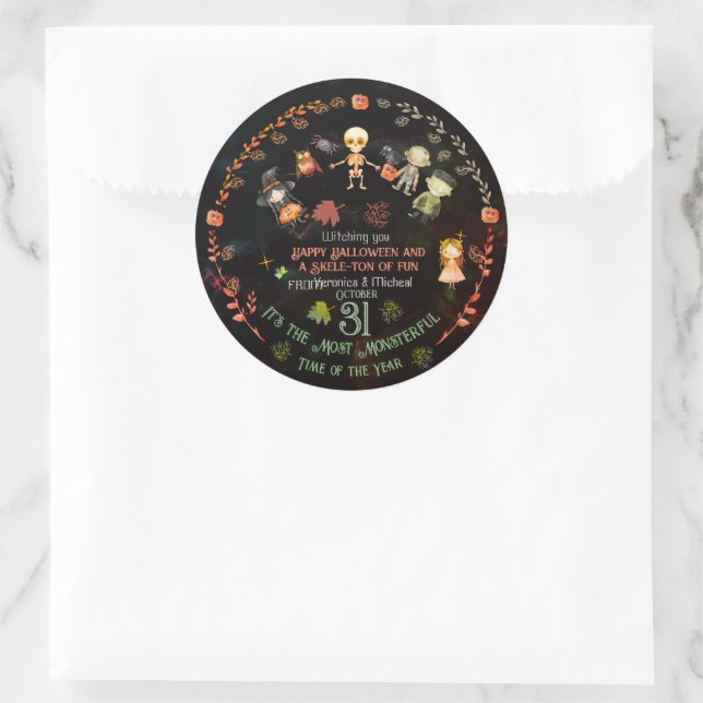 Happy Halloween Cute Monsters Ornament Classic Round Sticker (Bag)