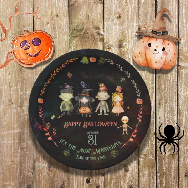 Happy Halloween Cute Monsters Party Paper Plate (Happy Halloween Cute Monsters Party Paper Plates)