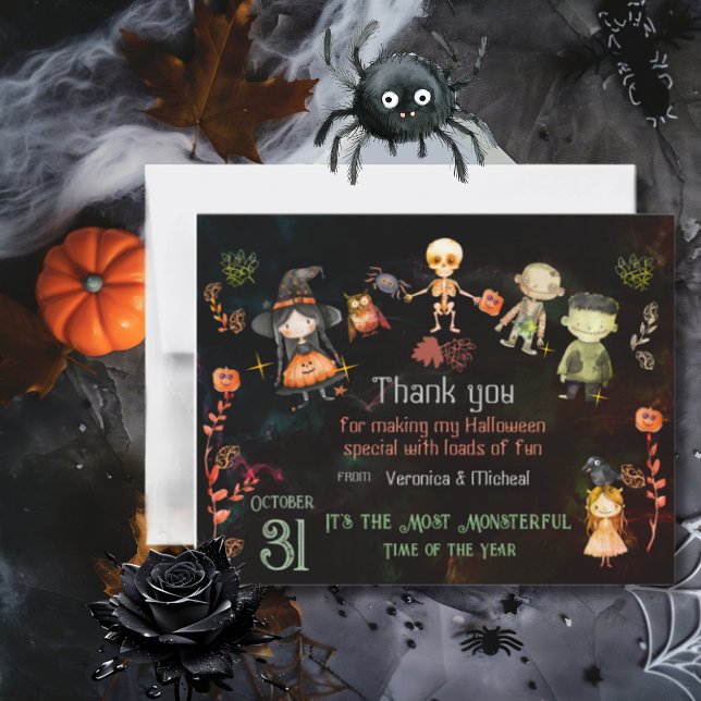 Happy Halloween Cute Monsters  Thank You Card (Happy Halloween Cute Monsters Thank You Card)