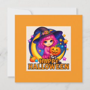 Happy Halloween Cute Moon Witch Greetings Card