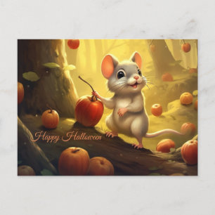 Happy Halloween Cute Mouse and Pumpkins Holiday Postcard