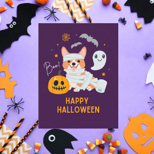 Happy Halloween Cute Mummy Dog Holiday Postcard